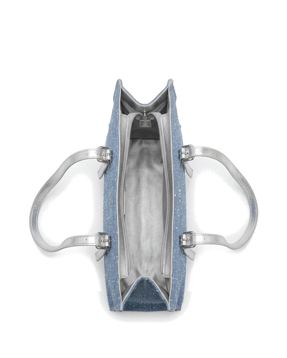 TKN Linear — Blue / White — rectangular upright tote — overhead view.