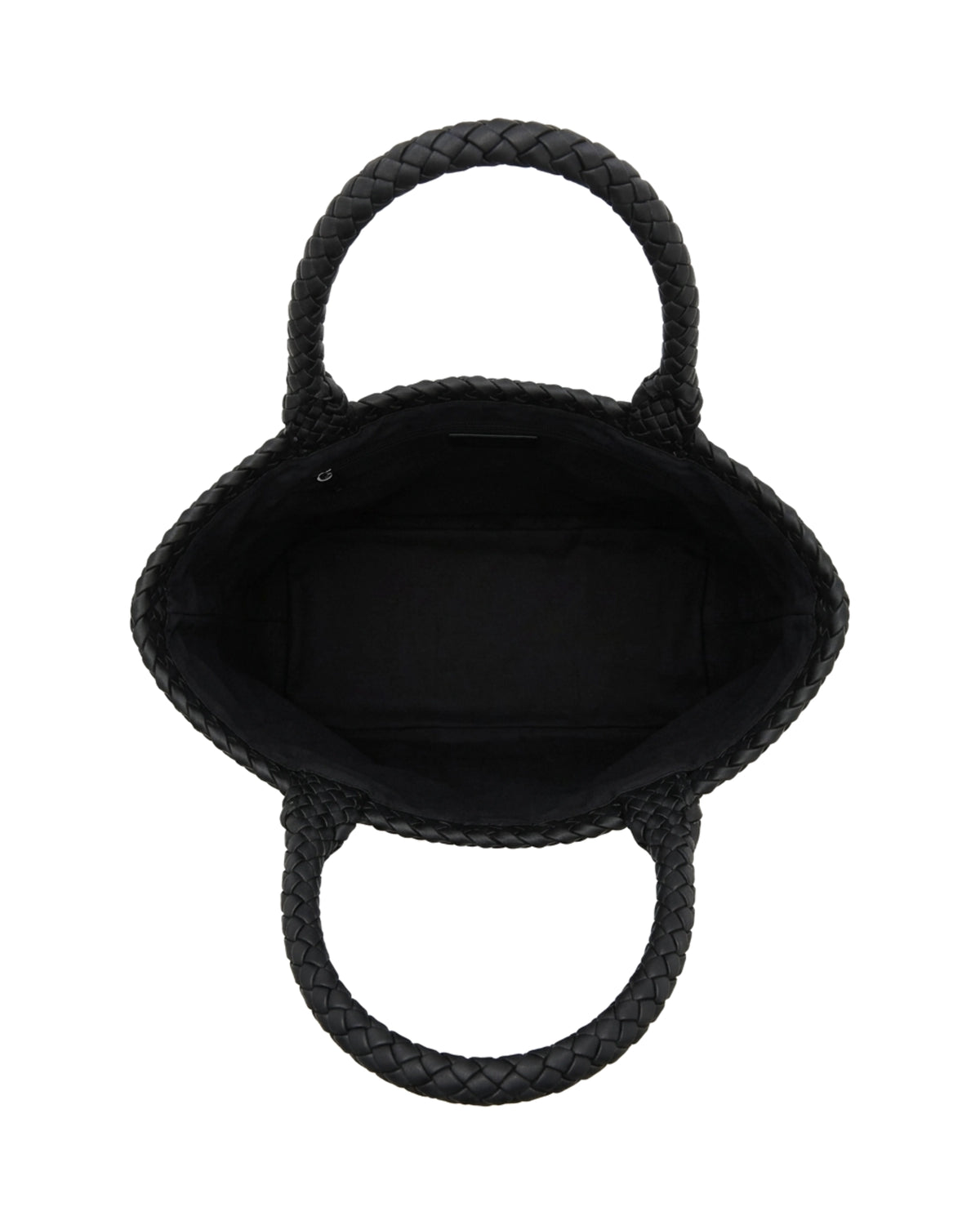 TKN Loom — Black — rectangular tote silhouette — overhead view.