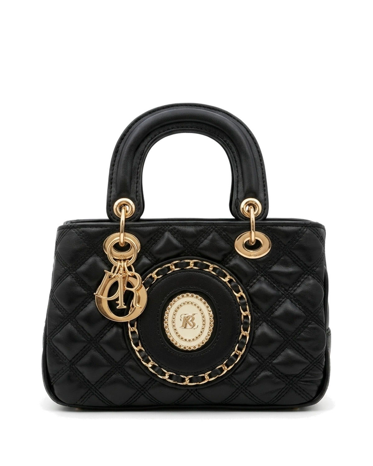Ophelia Medallion Top-Handle Bag — Black — Detail