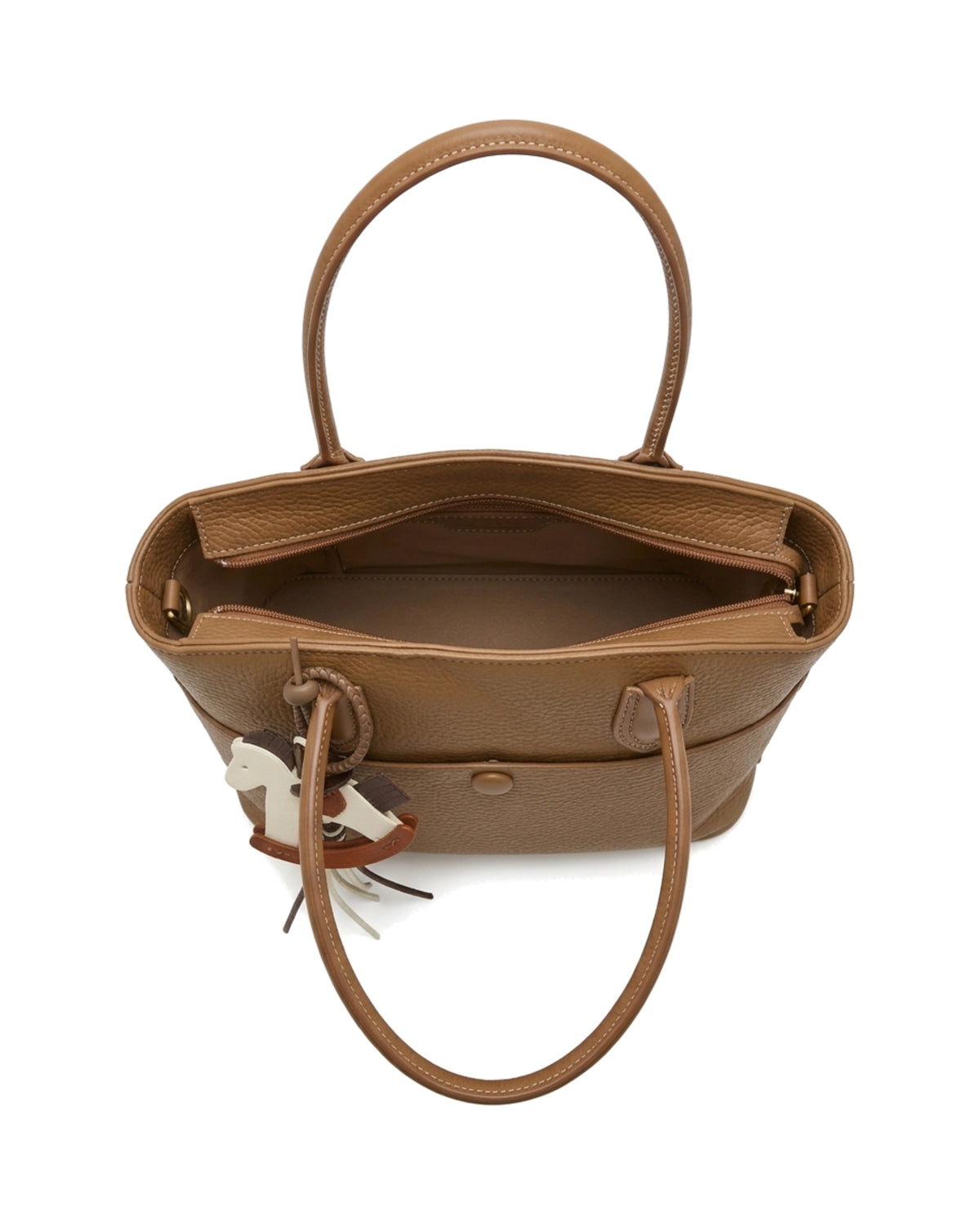 TKN Whim — Brown — gently tapered tote shape — overhead view