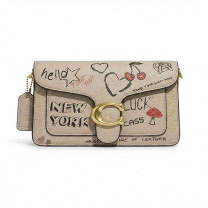 Graphite — A structured shoulder bag with a flap, graphic print and front clasp detail.