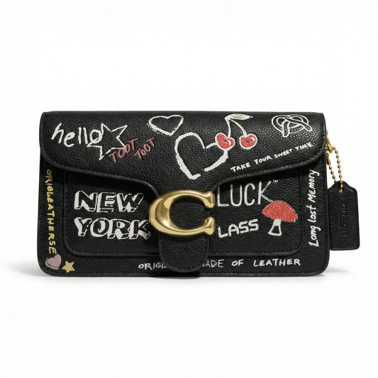 TKN Graphite structured shoulder bag featuring graffiti art print and gold C-logo hardware.