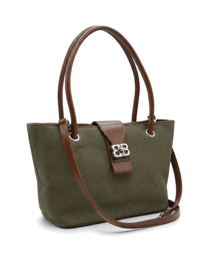 Anchor tote bag — Olive / Brown — front three-quarter view