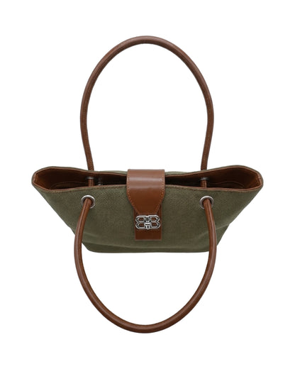 Anchor tote bag — Olive / Brown — top view