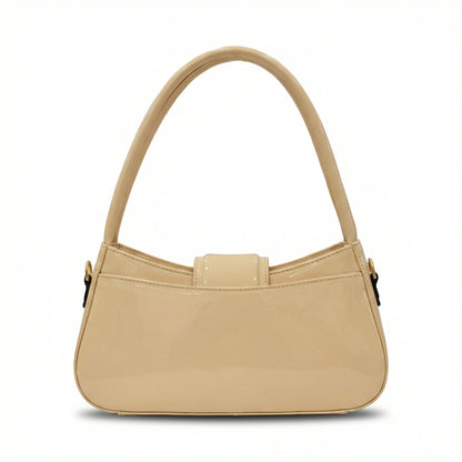 Jet — A curved shoulder bag with a smooth finish and small metal detail.
