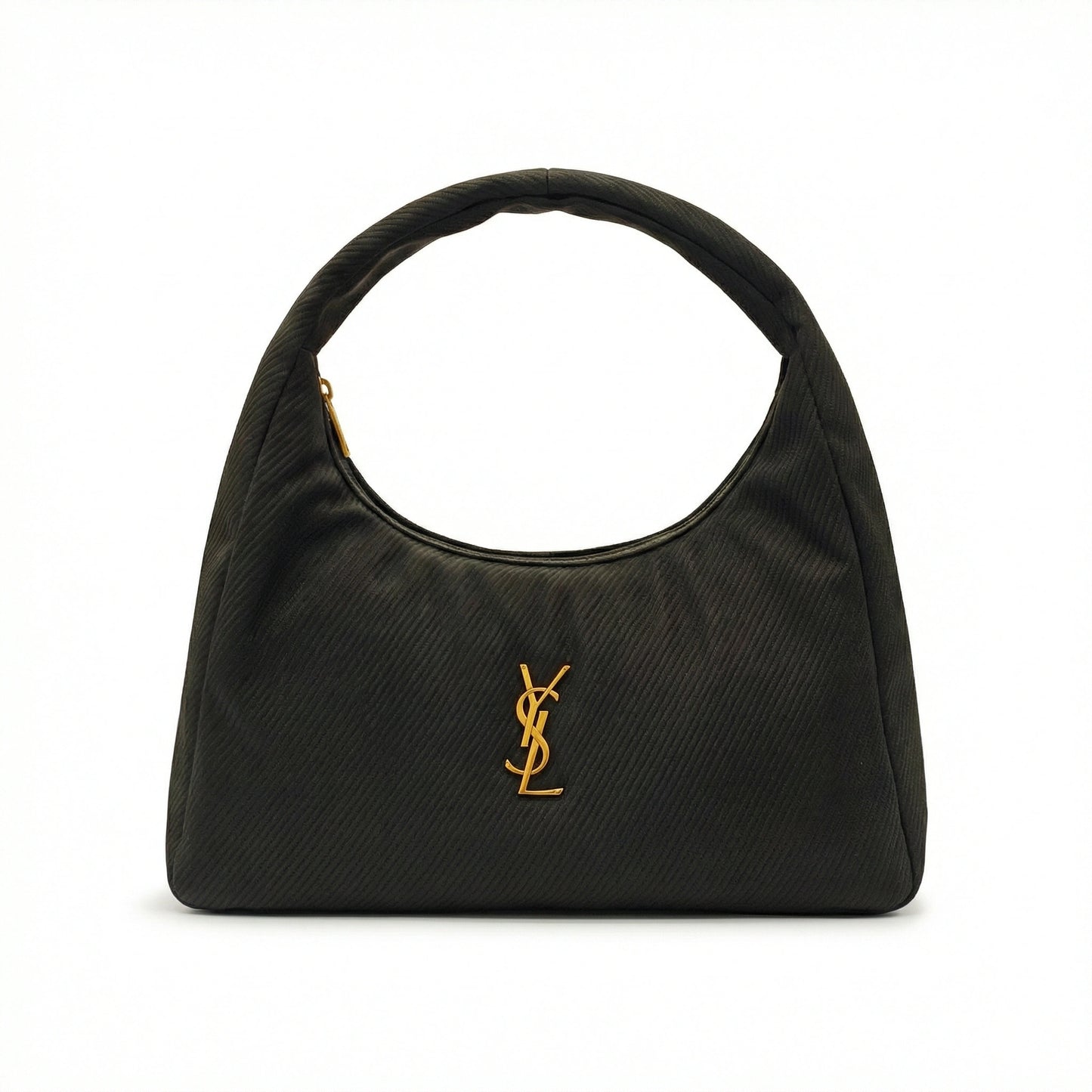 Eclipse, Hobo Bag, Black, Ribbed Texture, Gold Hardware, Shoulder Bag
