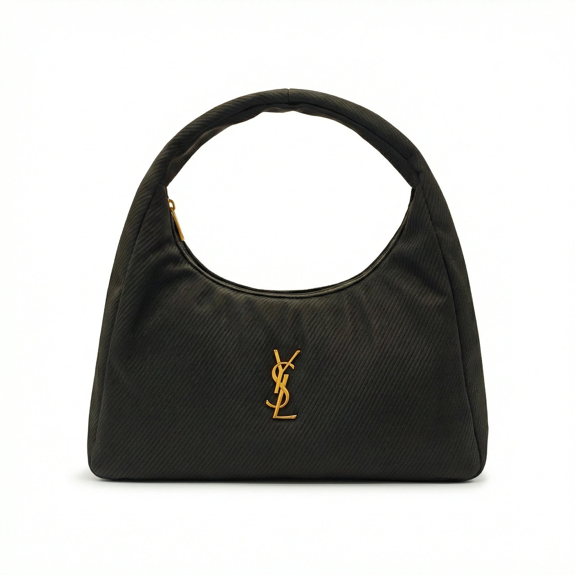 Eclipse, Hobo Bag, Black, Ribbed Texture, Gold Hardware, Shoulder Bag