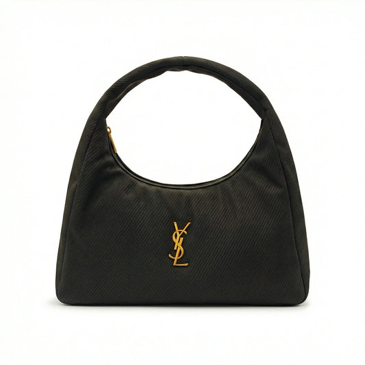 Eclipse, Hobo Bag, Black, Ribbed Texture, Gold Hardware, Shoulder Bag