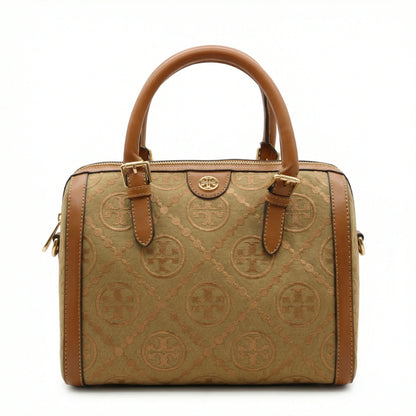 Legacy — A structured Boston bag with rounded top handles and an all-over pattern.