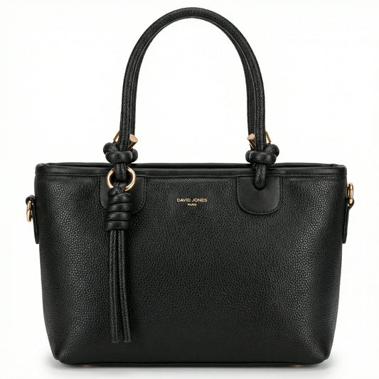 TKN Onyx structured tote bag in Midnight Black featuring premium pebbled texture and signature knotted handles with gold hardware