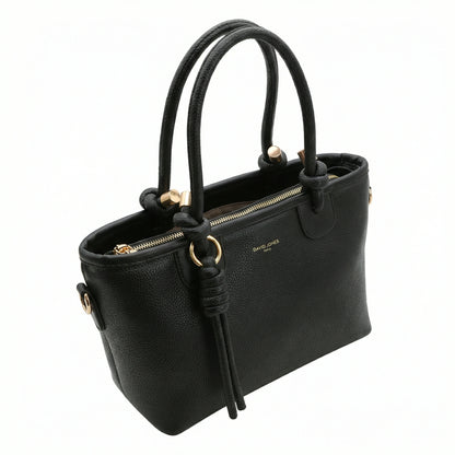 Onyx — A structured tote with knotted top handles and metal-tone details.