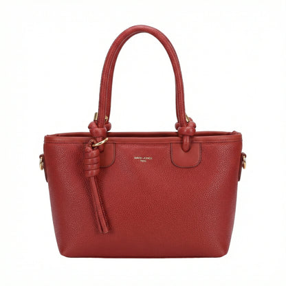 Onyx — A structured tote with knotted top handles and metal-tone details.