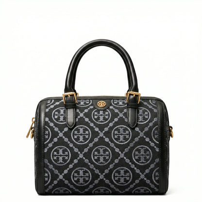 Legacy — A structured Boston bag with rounded top handles and an all-over pattern.