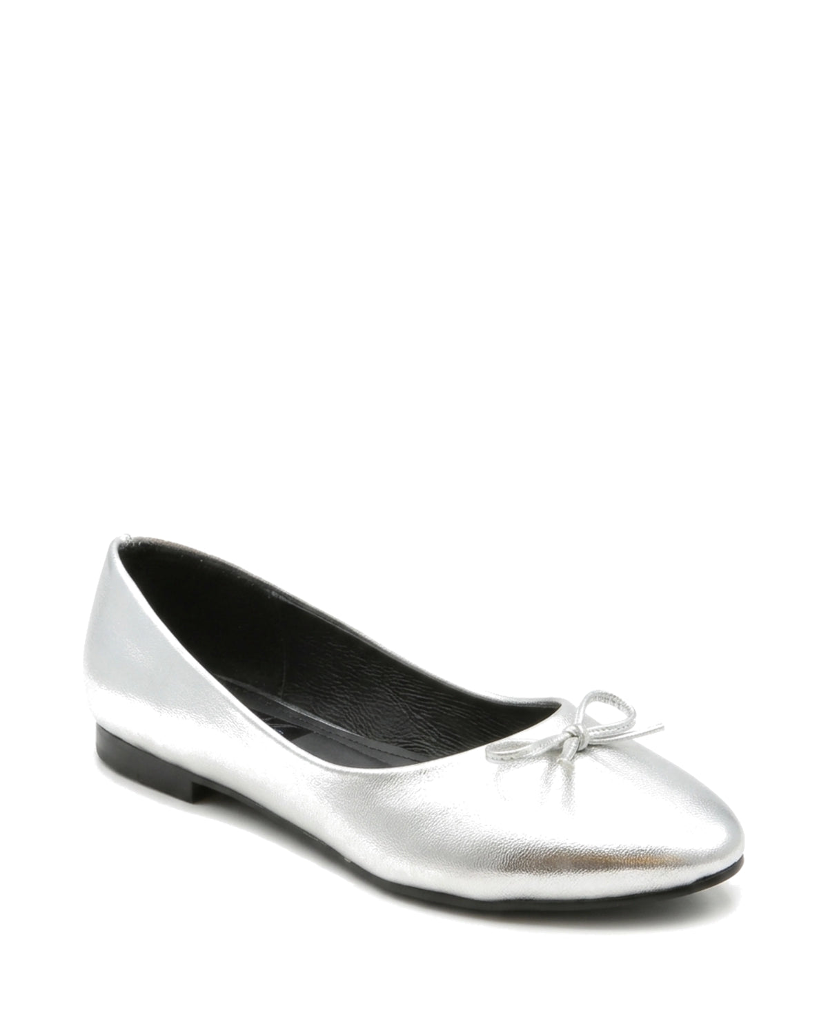 Amelie Bow Ballet Flats — Silver — Front three-quarter