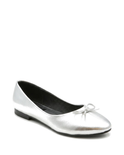Amelie Bow Ballet Flats — Silver — Front three-quarter