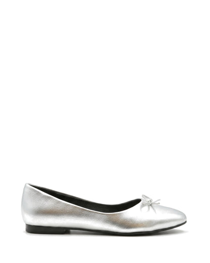 Amelie Bow Ballet Flats — Silver — Side profile