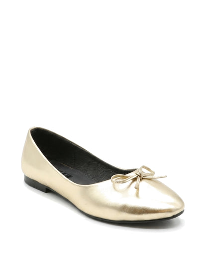 Amelie Bow Ballet Flats — Gold — Front three-quarter