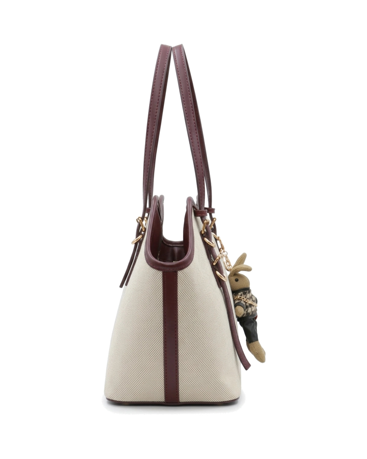 Annabelle Charm-Detail Tote Bag — Cream / Burgundy — Side profile