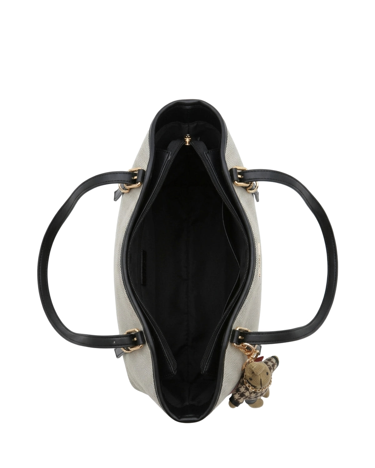 Annabelle Charm-Detail Tote Bag — Natural / Black — Top view