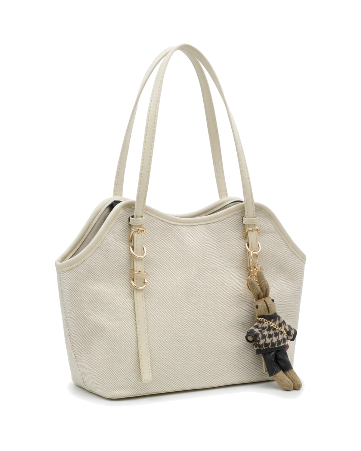 Annabelle Charm-Detail Tote Bag — Cream — Front three-quarter