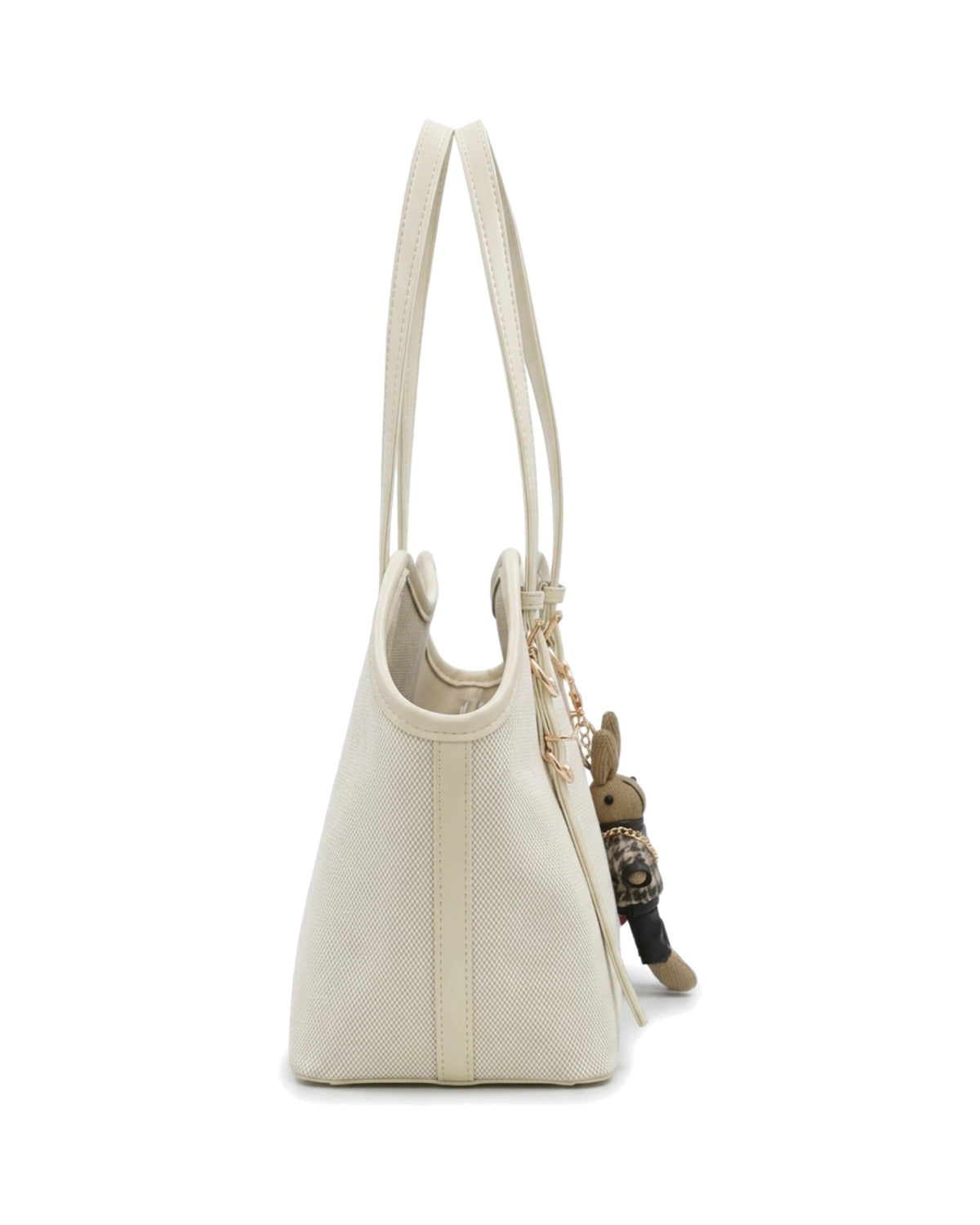 Annabelle Charm-Detail Tote Bag — Cream — Side profile