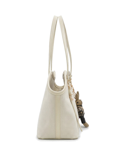 Annabelle Charm-Detail Tote Bag — Cream — Side profile