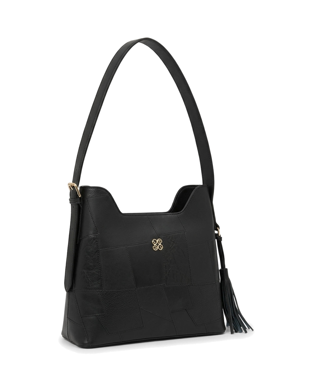 Aveline Panelled Shoulder Bag — Black — Front three-quarter