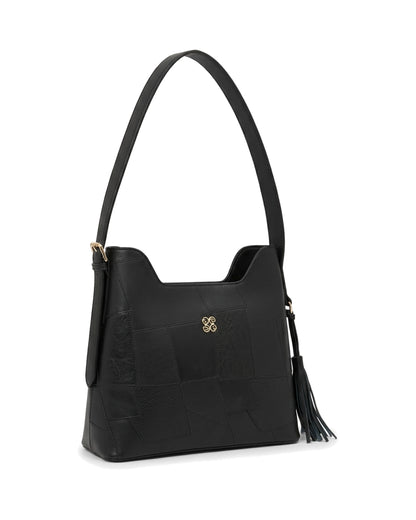 Aveline Panelled Shoulder Bag — Black — Front three-quarter