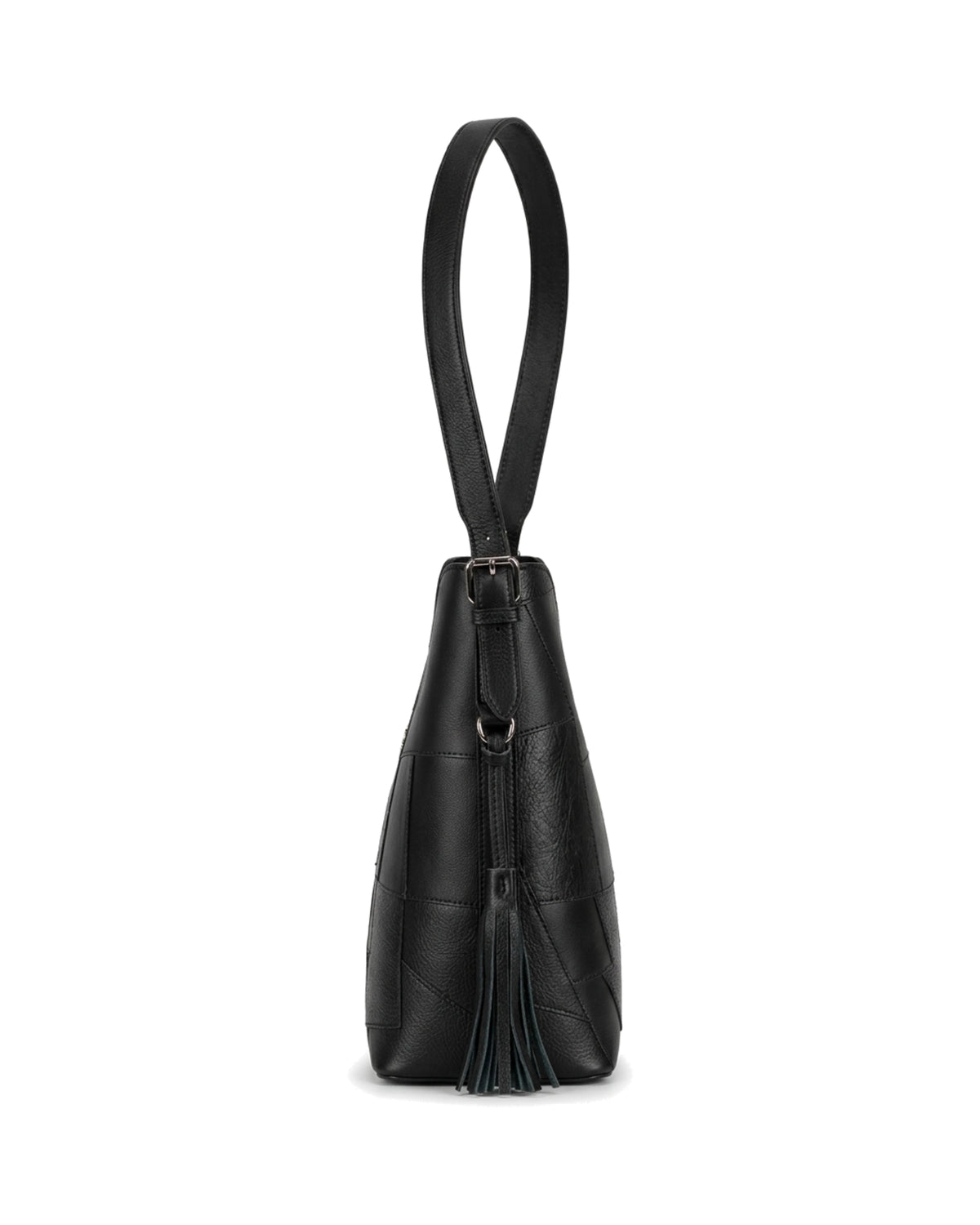 Aveline Panelled Shoulder Bag — Black — Side profile