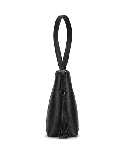 Aveline Panelled Shoulder Bag — Black — Side profile