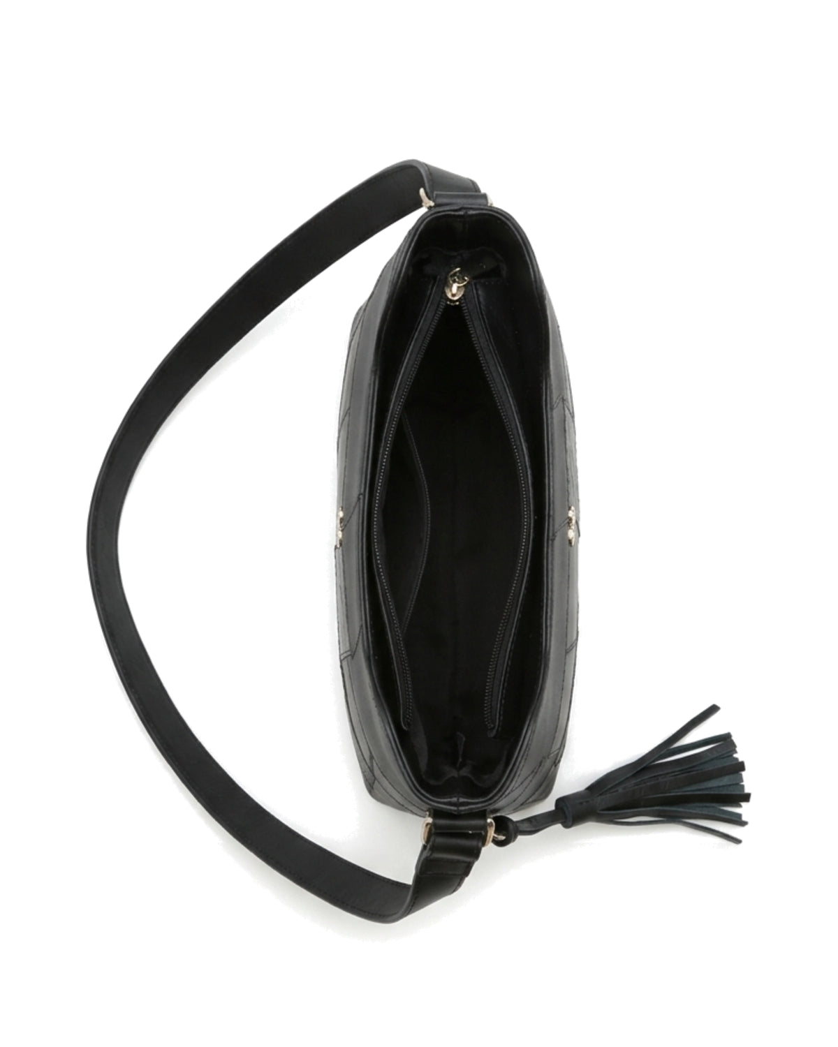 Aveline Panelled Shoulder Bag — Black — Top view