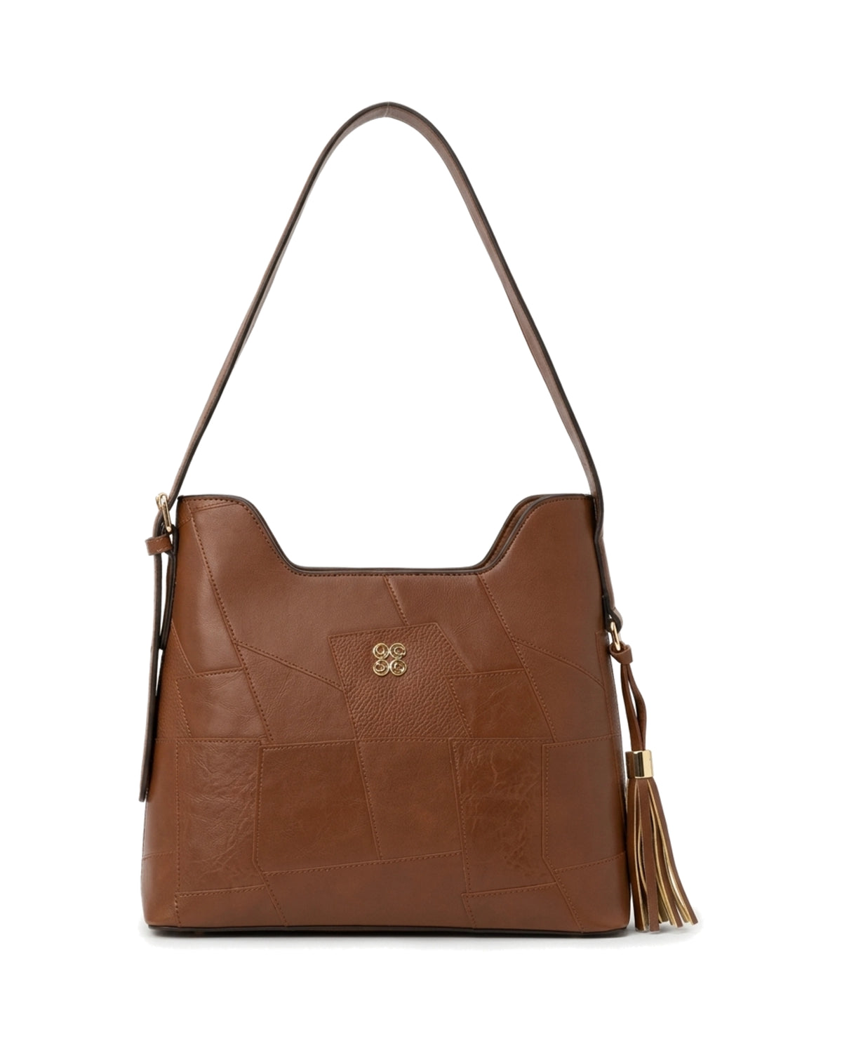 Aveline Panelled Shoulder Bag — Brown — Side profile