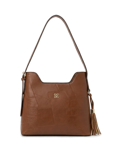 Aveline Panelled Shoulder Bag — Brown — Side profile