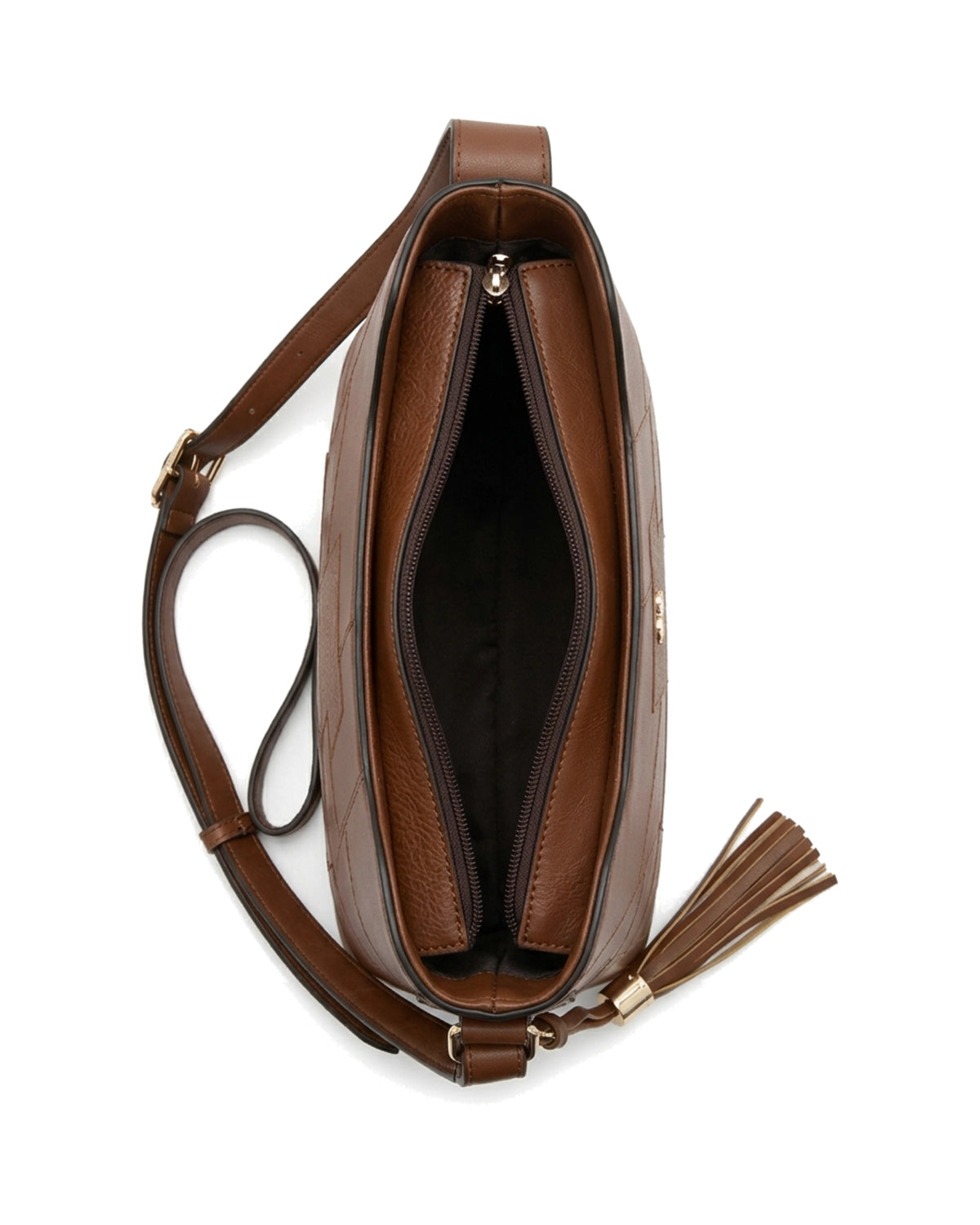 Aveline Panelled Shoulder Bag — Brown — Top view