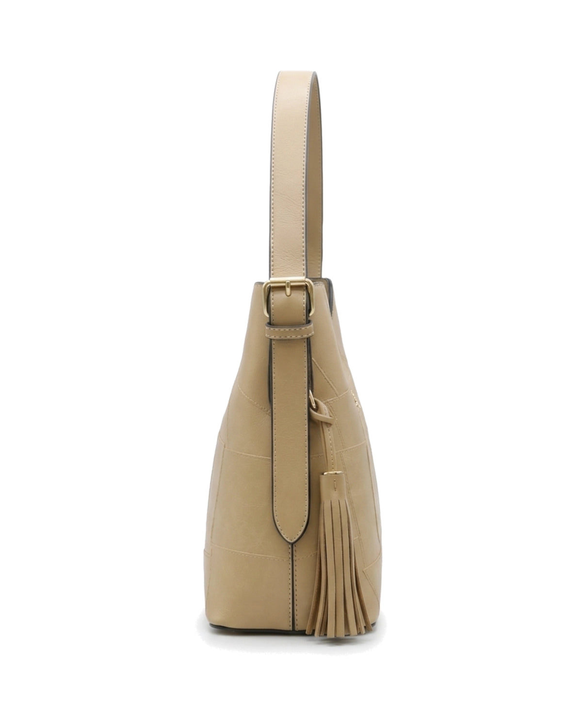 Aveline Panelled Shoulder Bag — Beige — Side profile