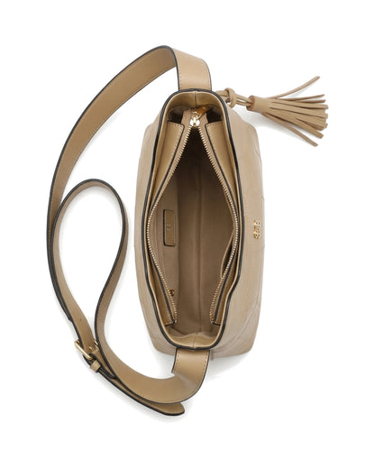Aveline Panelled Shoulder Bag — Beige — Top view