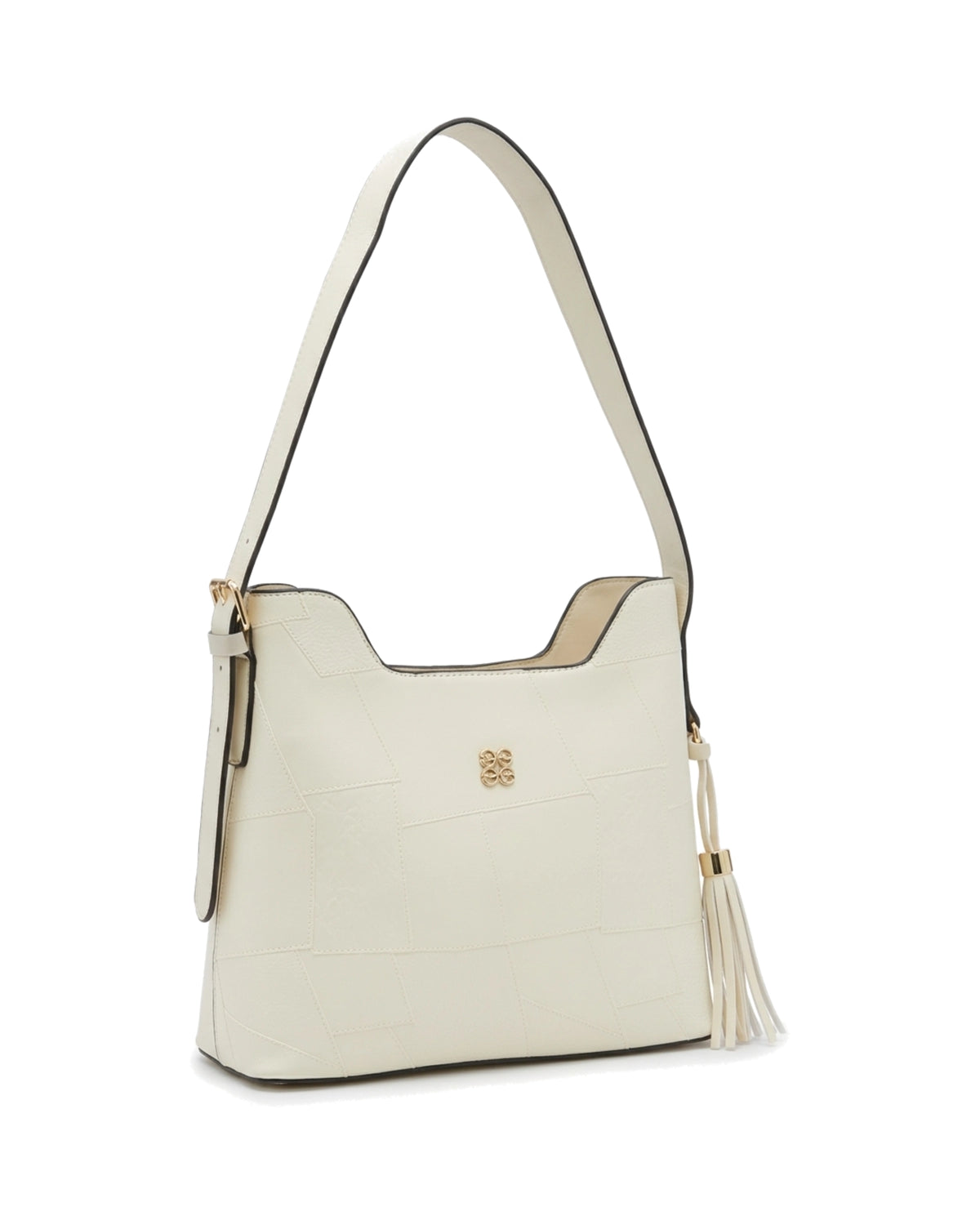 Aveline Panelled Shoulder Bag — Cream — Front three-quarter