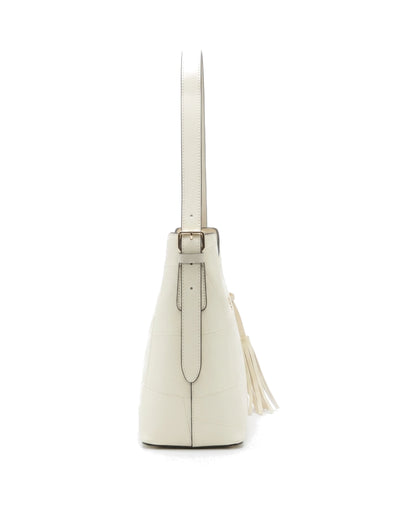Aveline Panelled Shoulder Bag — Cream — Side profile