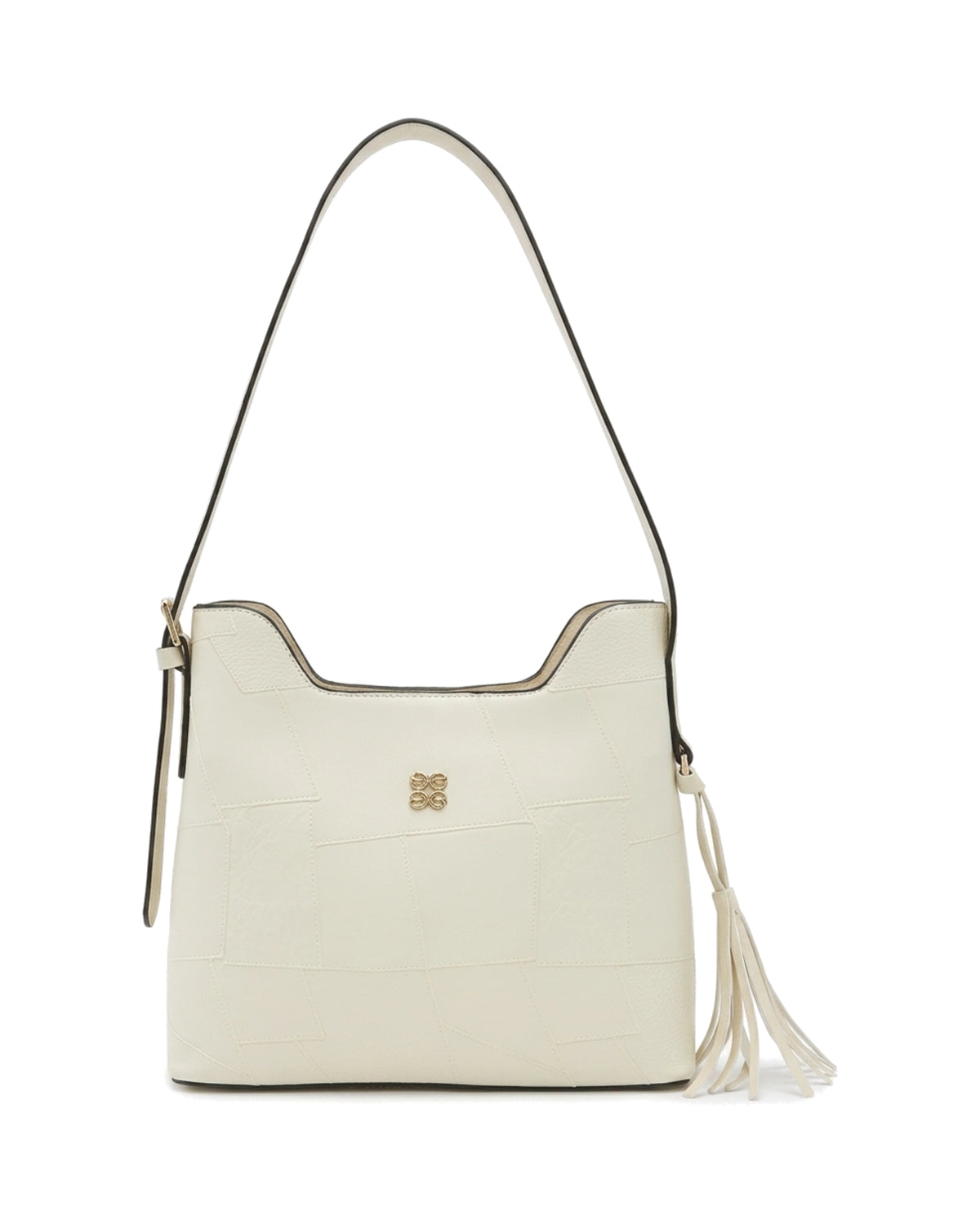 Aveline Panelled Shoulder Bag — Cream — Top view
