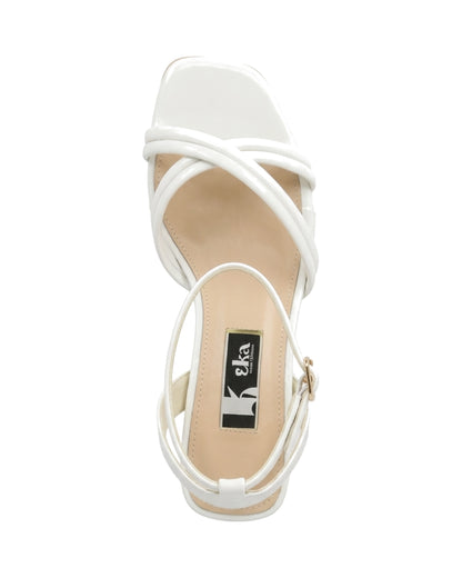 TKN Cadence — White — square open toe — overhead view.