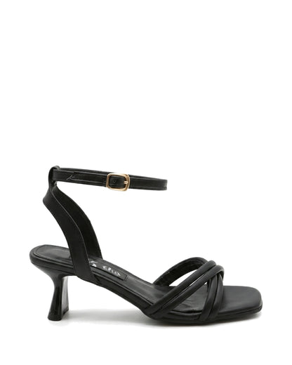 TKN Cadence — Black — square open toe — side profile.