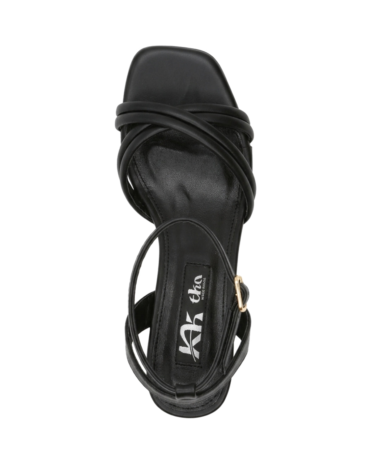 TKN Cadence — Black — square open toe — overhead view.