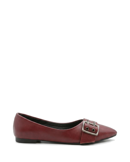 Coralie Buckle Pointed Flats — Burgundy — Side profile