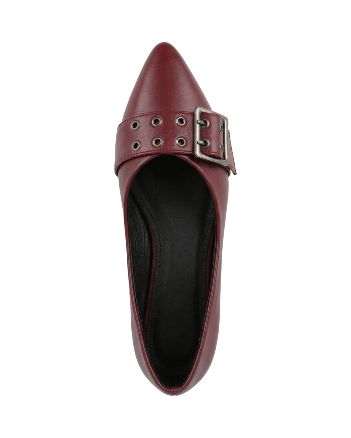 Coralie Buckle Pointed Flats — Burgundy — Top view