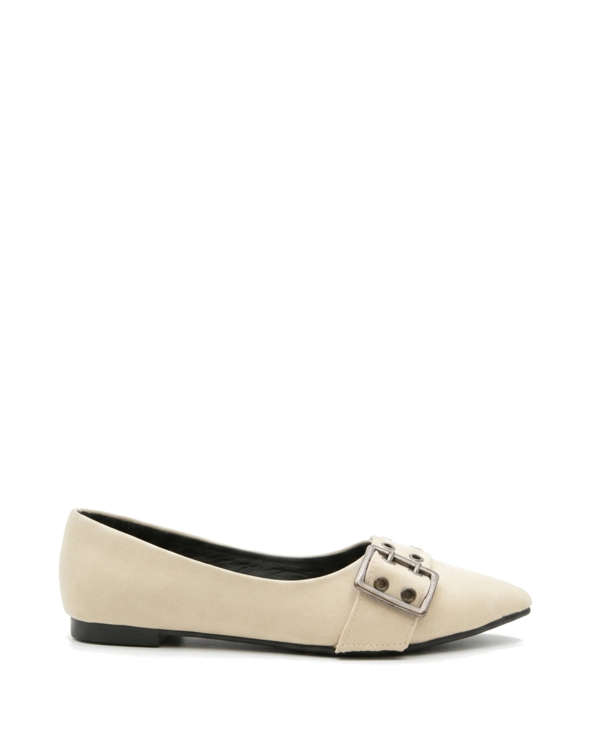 Coralie Buckle Pointed Flats — Cream — Side profile