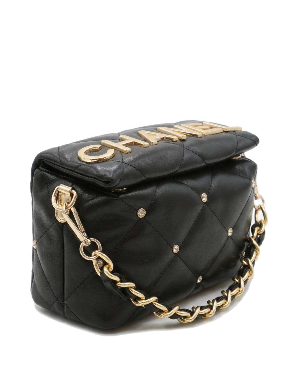 Cosette Quilted Chain Bag — Black — Front three-quarter