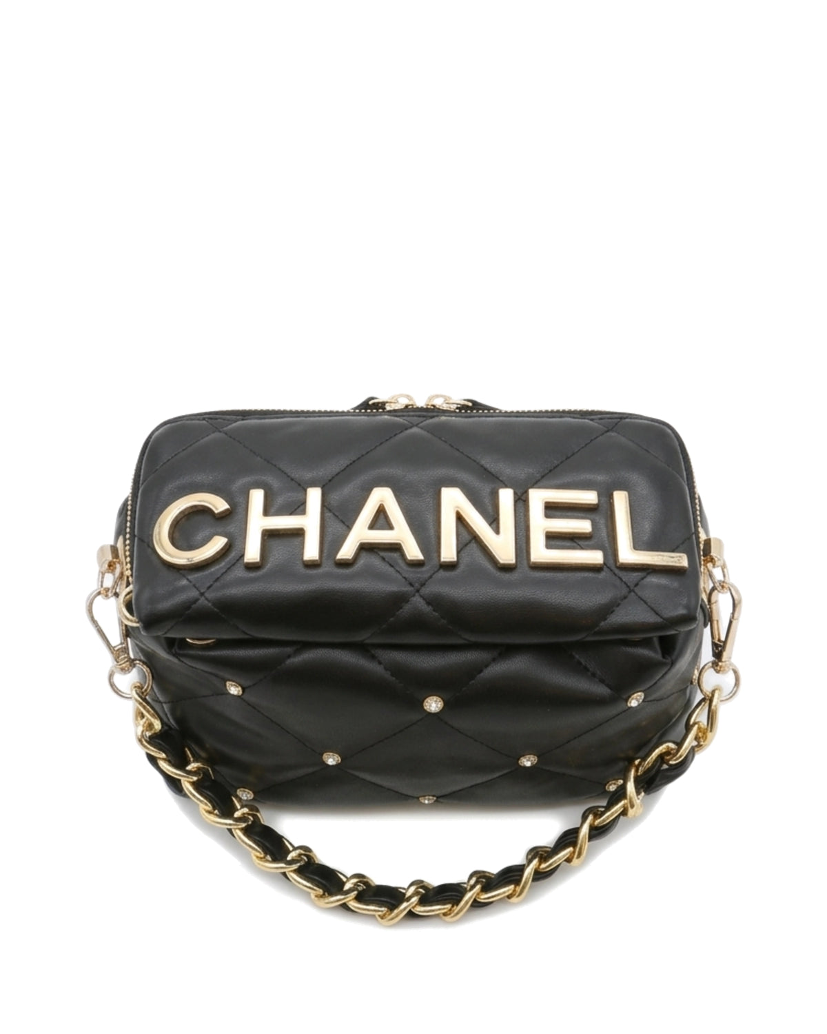 Cosette Quilted Chain Bag — Black — Top view