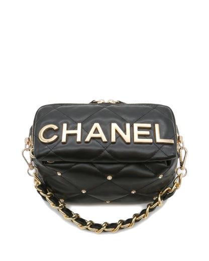 Cosette Quilted Chain Bag — Black — Top view