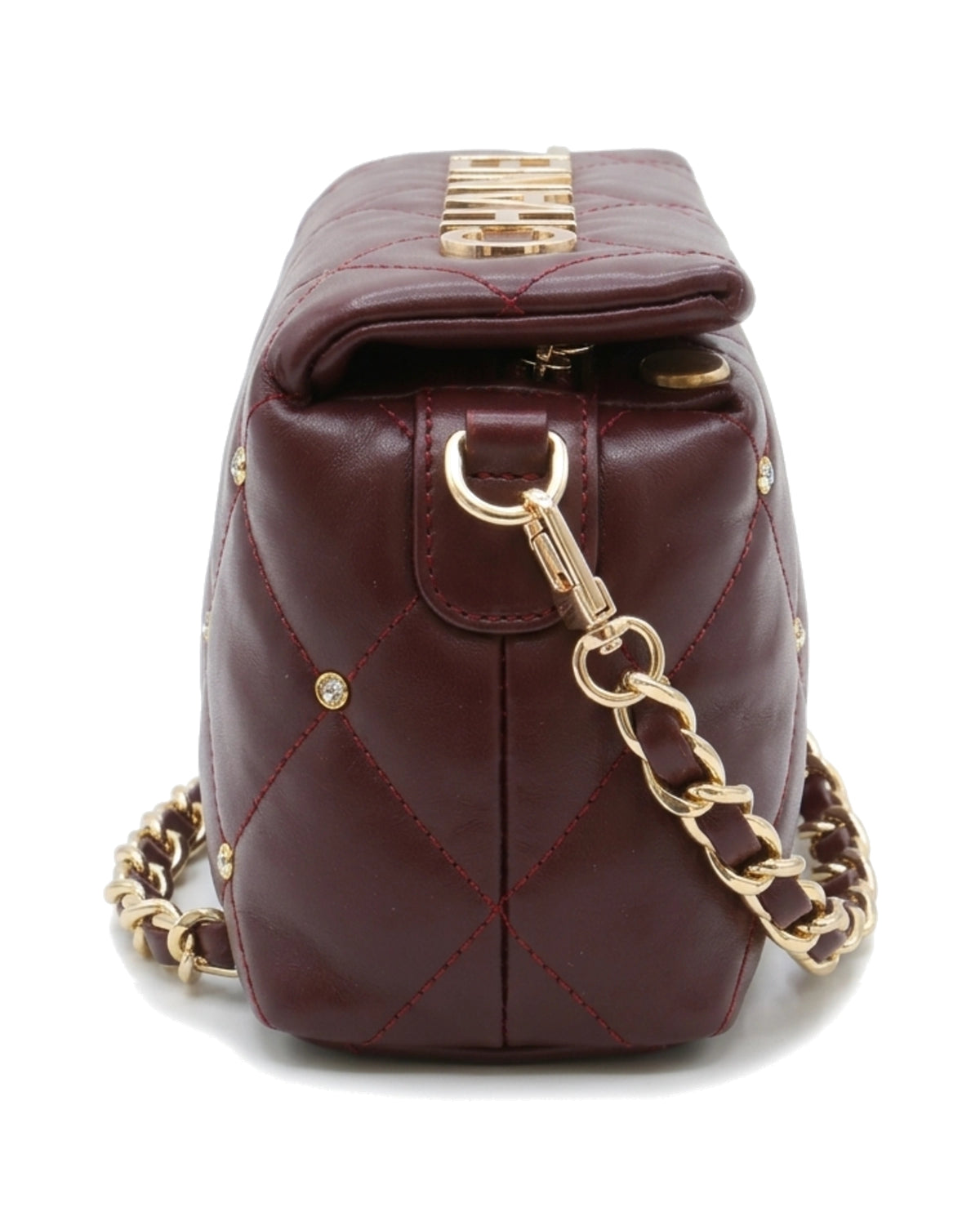 Cosette Quilted Chain Bag — Burgundy — Side profile