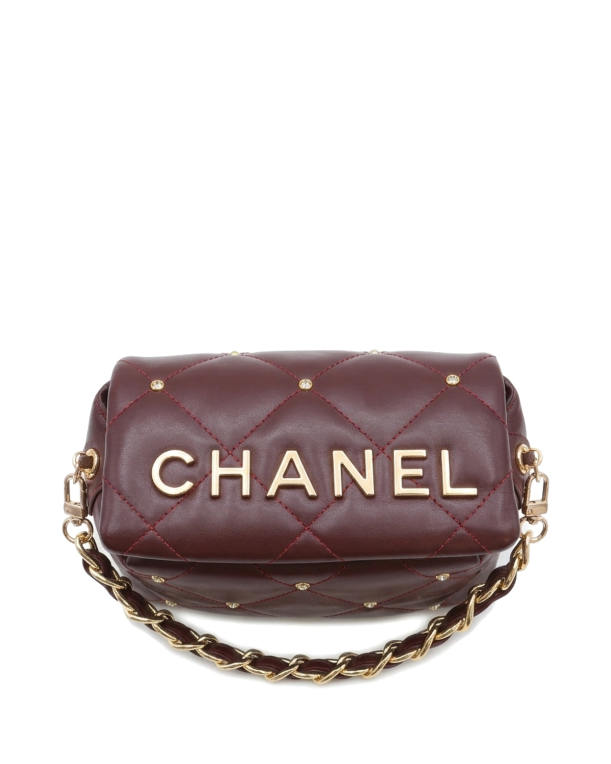 Cosette Quilted Chain Bag — Burgundy — Top view